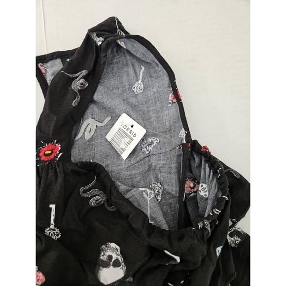 Torrid Sz 2 Challis Dress Plus 16 Ruffled Cold Shoulder Skull Snake Key Flower - Picture 10 of 10